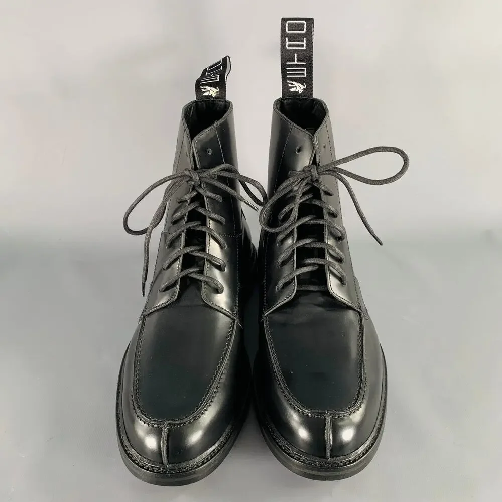 ETRO Size 12 Black Leather Pixel Art Lace-Up Boots